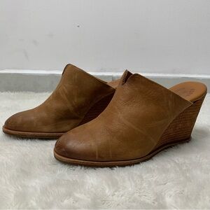 Kork-Ease Women's Brown Leather Lanka Mule Almond Toe Wedge Heels Size 7.5